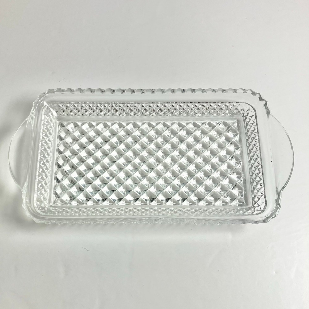 VTG Anchor Hocking Relish Tray Wexford Dish Clear Diamond Cut Glass, Rectangle